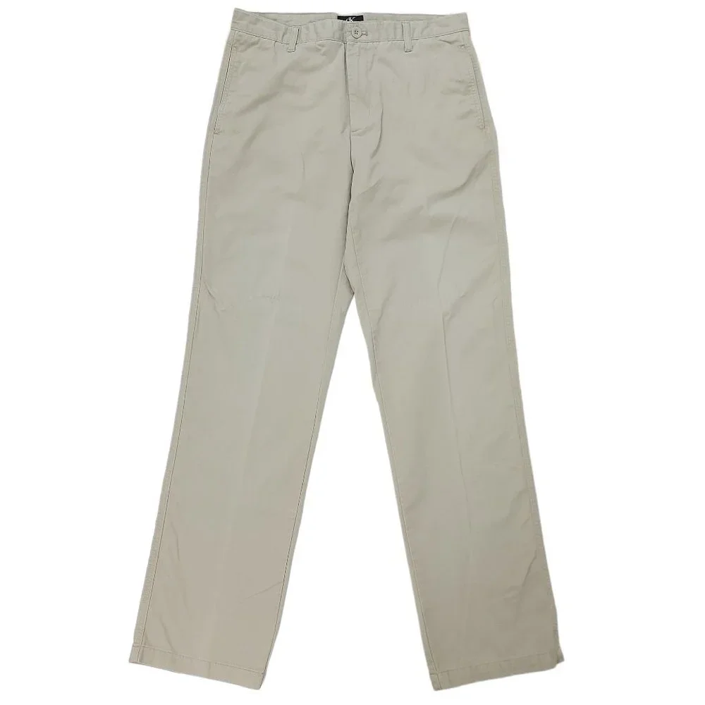 Calvin Klein Pants Mens 32x34 Beige Button Flat Front Straight Chinos Cotton